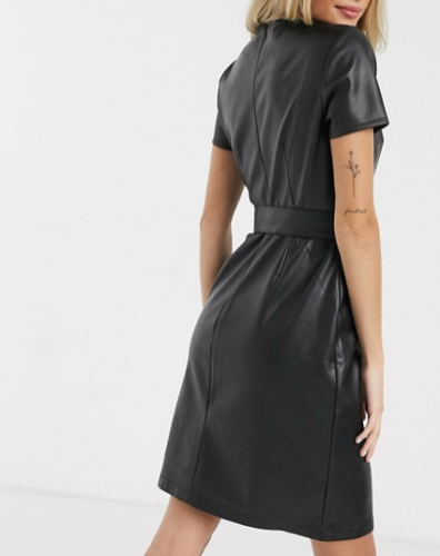 Women Genuine Leather Black Dress Short Bodycon High Waist With Belt W –  Luxurena Leather